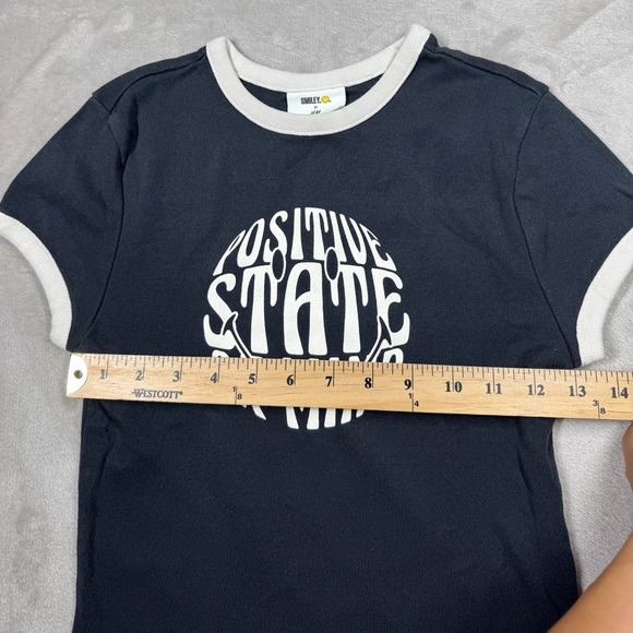 Smiley X H&M Positive State Of Mind 100% Cotton Ringer T-Shirt Girls Size Small - Picture 5 of 9